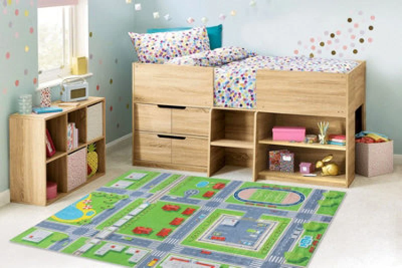 Image of RugsX Bambino 2624 Washing Carpet City, Streets For Children Anti Slip - Green / Grey 80X150 Cm