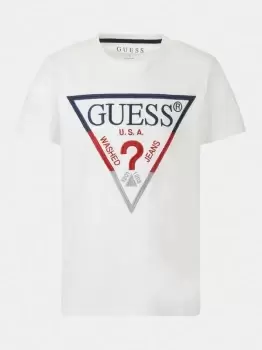 Image of Guess H1RJ05-K8HM0-TWHT boys's Childrens T shirt in White. Sizes available:8 ans,10 ans,12 ans,14 ans