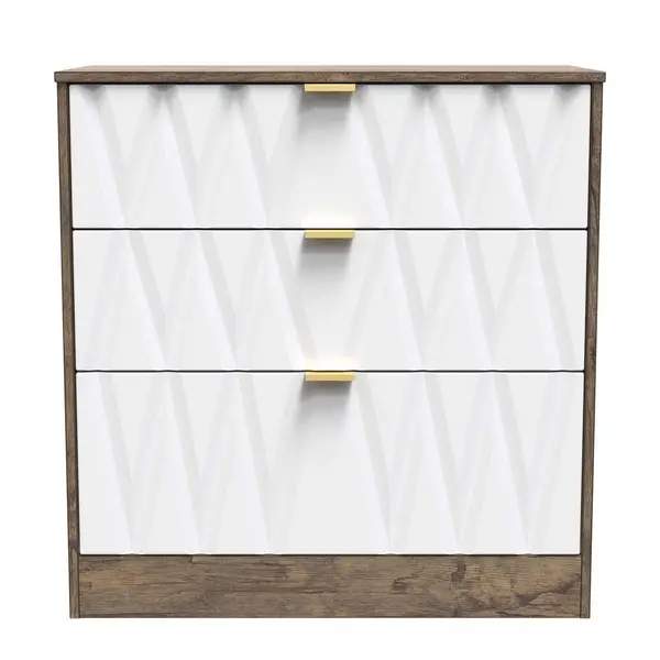 Image of Welcome Furniture Ready Assembled Las Vegas 3 Drawer Deep Chest In White Matt & Vintage Oak LVF049WMVO