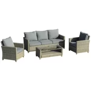 Image of Outsunny 4pc Patio PE Rattan Sofa Set w/ Padded Cushion and 2-Tier Tea Table - Brown