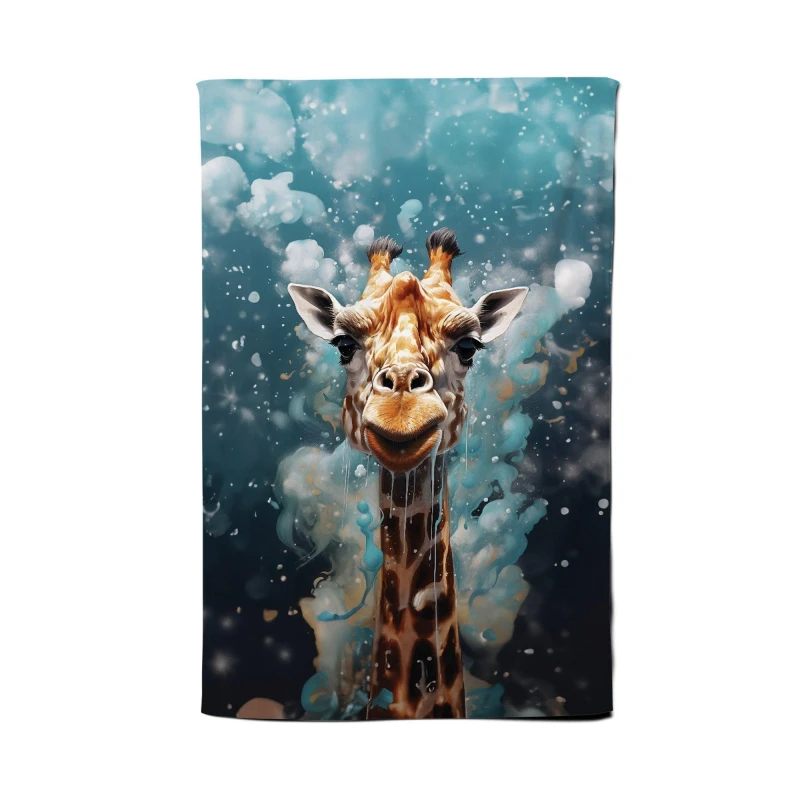 Image of Warren Reed - Designer Splashart Giraffe Face Tea Towel in Grey Grey Unisex