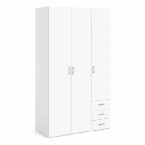 Image of Space Wardrobe 3 Doors 3 Drawers In White 2000