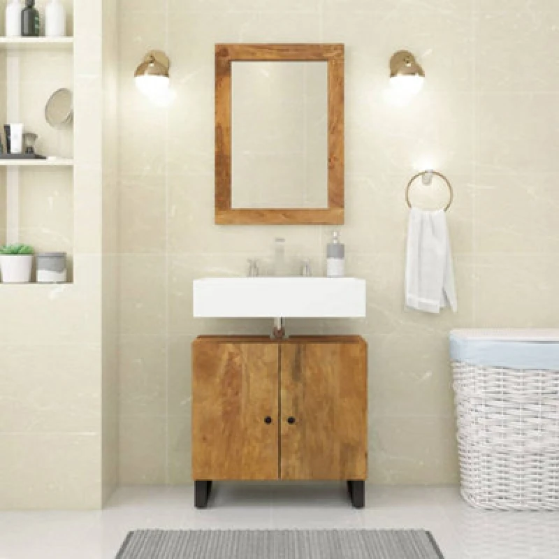 Image of Vidaxl Sink Cabinet 62X33X58cm Solid Wood Mango And Engineered Wood