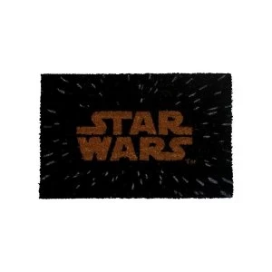 Image of Star Wars Gold Main Logo in Space Door Mat