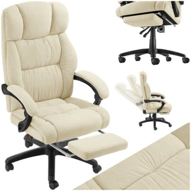 Image of Tectake Office Chair Gillian With Folding Footrest, 360 Swivel, Padding And Velour Cover - Beige