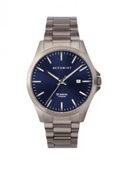 Image of Accurist Blue Sunray Date Dial Gunmetal Grey Titanium Bracelet Mens Watch