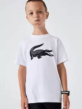 Image of Lacoste Boys Large Croc T-Shirt - White, Size 2 Years