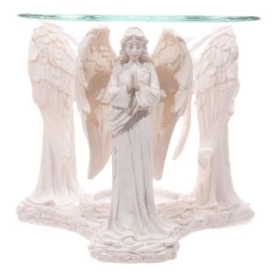 Image of White Praying Angel Figurine Oil Burner with Glass Dish