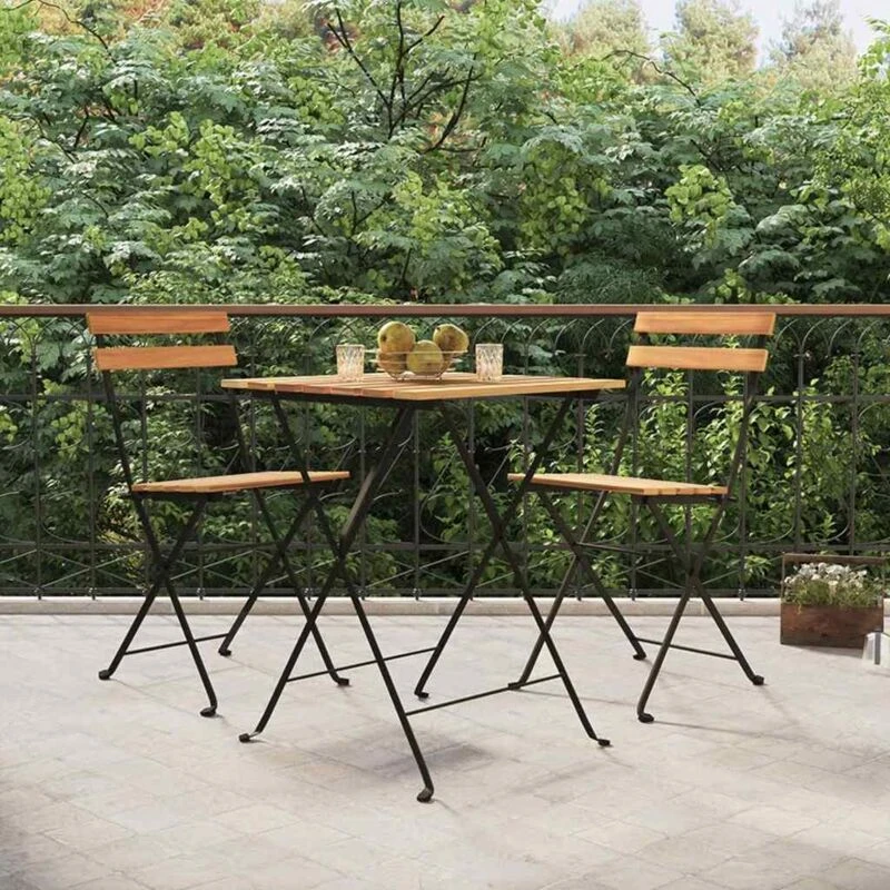 Image of VIDAXL 3 Piece Folding Bistro Set Solid Wood Teak and Steel Vidaxl 8720845689889
