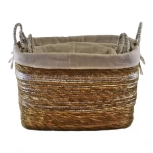 Image of Set Of 3 Fabric Lined Raffia & Silver Baskets