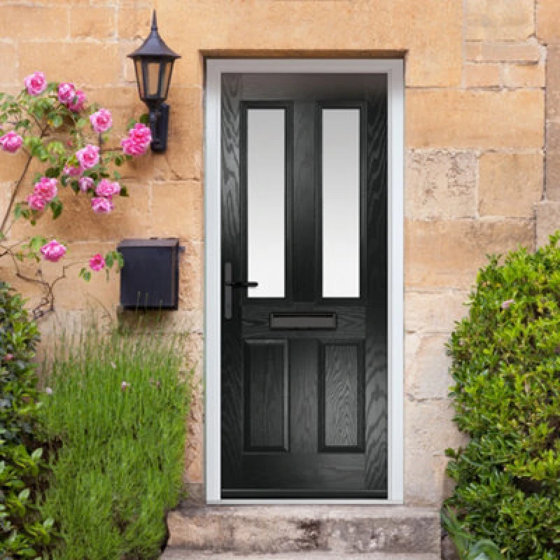Image of Lacerta Composite Door Carnoustie Black 920mm X 2090mm Open In Right Hand Obs Glass 10 Year Guarantee - Free Delivery & Smart Lock