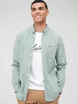 Image of Lacoste Gingham Long Sleeve Oxford Shirt, White/Green, Size 2XL, Men