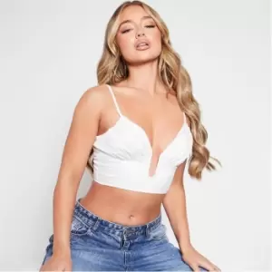 Image of I Saw It First Plunge Neck Satin Crop Top - White
