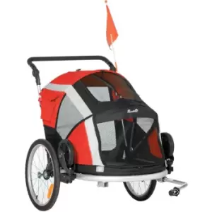 Image of Dog Bike Trailer 2-in-1 Pet Stroller Cart Foldable Bicycle Carrier Red - Pawhut