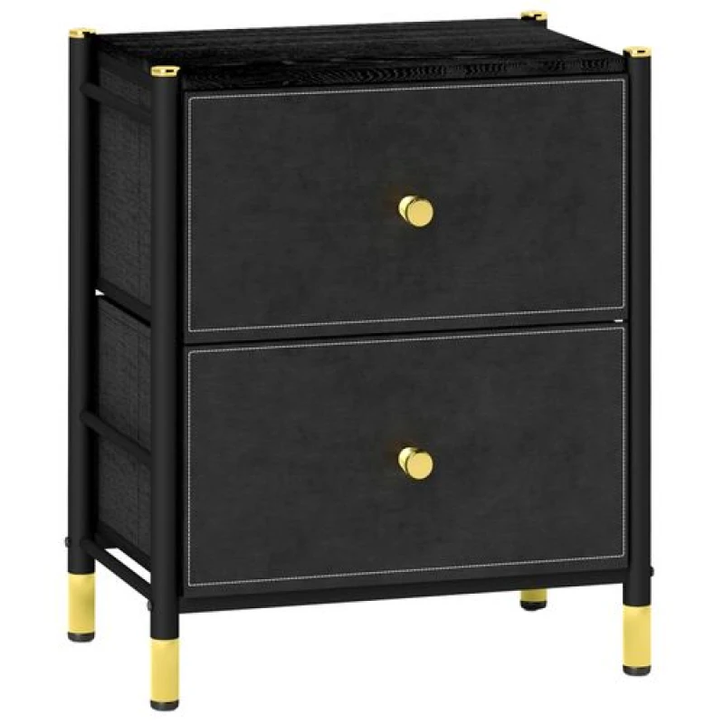 Image of HOMCOM Bedside Table, PU Leather Side Table with 2 Drawers, Bedside Cabinet with Steel Legs Black 831-828V80BK
