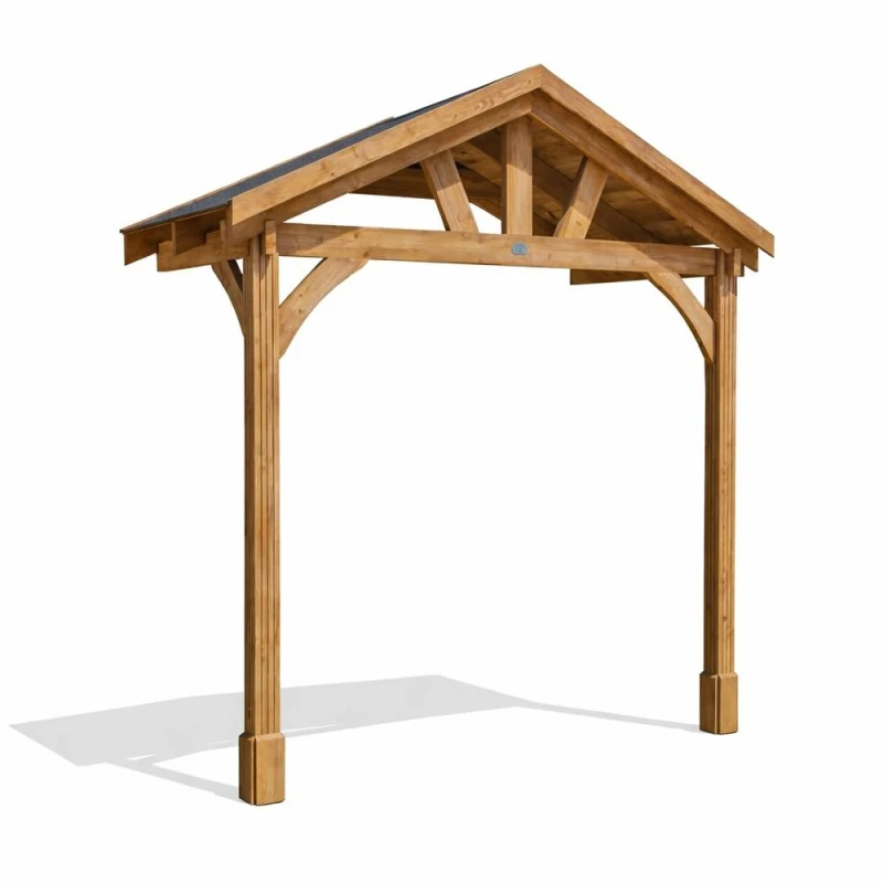Image of Dunster House Wooden Porch Canopy Kit 3M X 1.5M Pressure Treated Full Height 2 Post Black Shingles Thunderdam