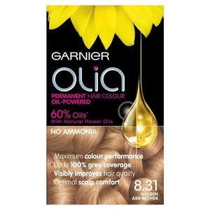 Image of Garnier Olia 8.31 Golden Ash Blonde Permanent Hair Dye Blonde