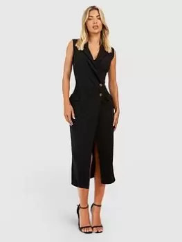 Image of Boohoo Crepe Wrap Front Midaxi Blazer Dress - Black Size 10, Women