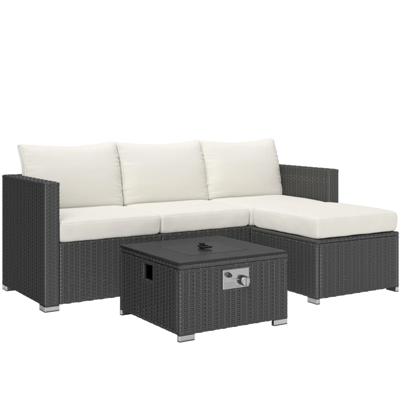 Image of Outsunny 4 Seater Rattan Sofa Set with Footstool Thick Cushions Black Cream, Black 860-404V00BK