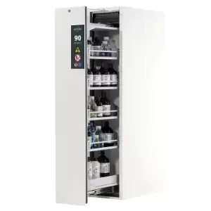 Image of asecos Type 90 fire resistant vertical pull-out cabinet, 1 drawer, 4 shelves, laboratory white