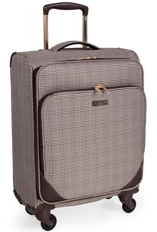 Image of London Fog The Camberley 22" Soft Shell Cabin Suitcase 4 Spinner Wheeled Luggage in Brown Size: Small Brown Unisex Small