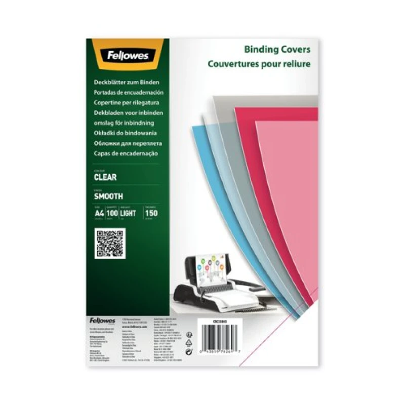 Image of Fellowes Clear PET Binding Cover 150 micron A4 Pack of 100 5384501