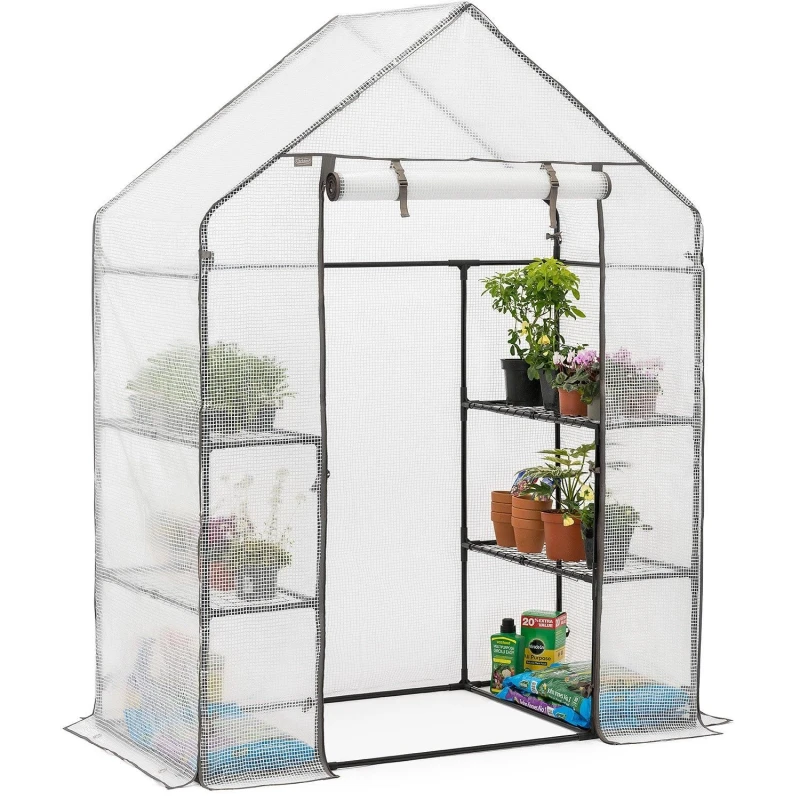 Image of Christow Walk In Greenhouse Garden Grow House Reinforced Cover 4 Shelves Large 6ft Clear