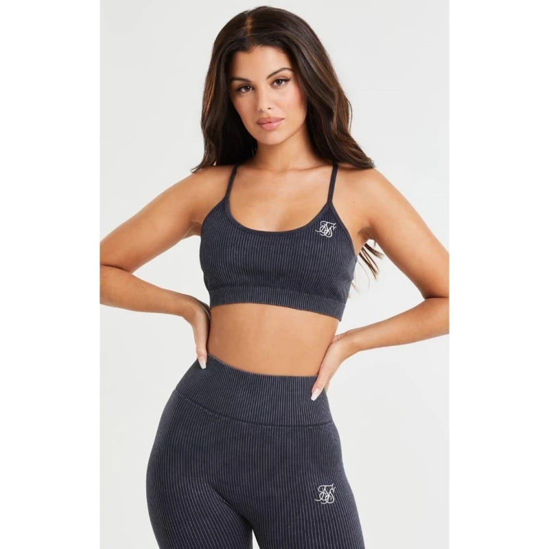 Image of SikSilk Ribbed Gym Bralette - Black XS