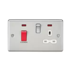 Image of Knightsbridge - 45A dp Cooker Switch & 13A Switched Socket with Neons & White Insert - Rounded Edge Brushed Chrome