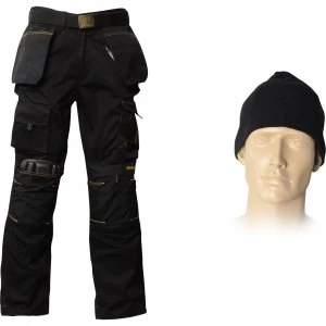 Image of Roughneck Mens Work Trousers Belt Beanie Kneepad Black 38 32