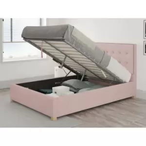 Image of Presley Ottoman Upholstered Bed, Pure Pastel Cotton, Tea Rose - Ottoman Bed Size Single (90x190)