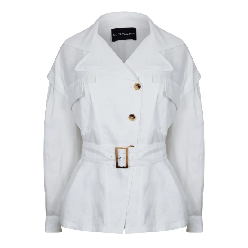 Image of Emporio Armani Womens Lightweight Belted Trench Coat Bianco female 10 (S)