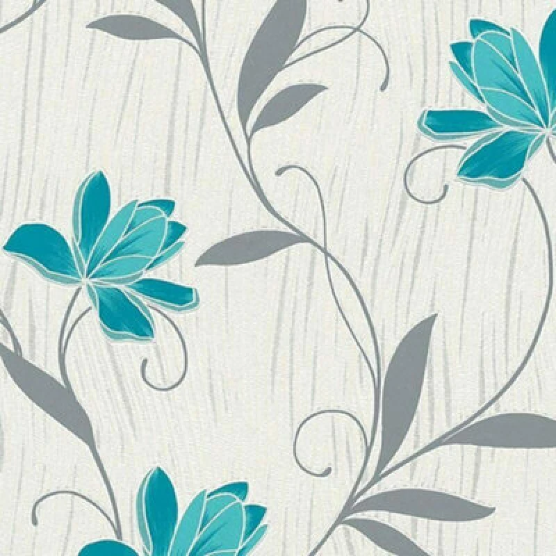 Image of Lotus Wallpaper As Creation Floral Textured Glitter Vinyl Grey Teal Blue White