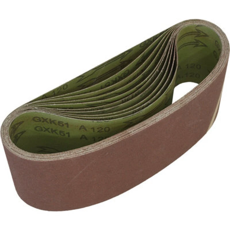 Image of Loops 10 PACK - 100mm x 610mm Sanding Belts - 120 Grit Aluminium Oxide Cloth Backed Multi