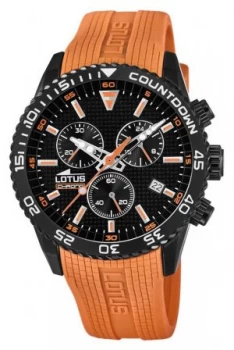 Image of Lotus Mens Orange Silicone Strap Black Chronograph Dial Watch