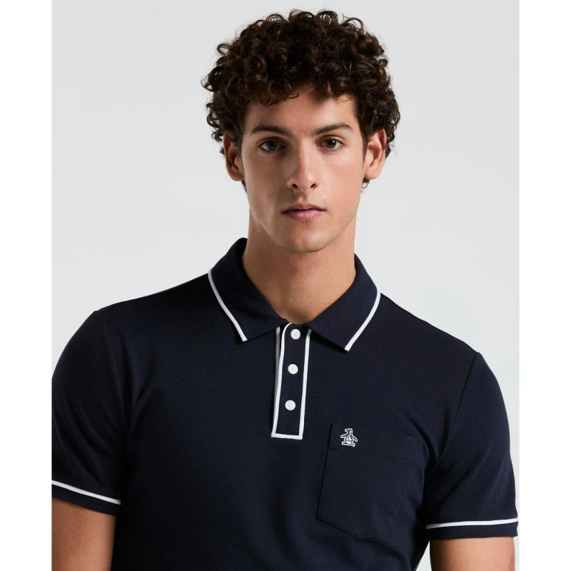 Image of Original Penguin Mens Tailored Fit Short Sleeve Polo Shirt Dark Sapphire male X Small