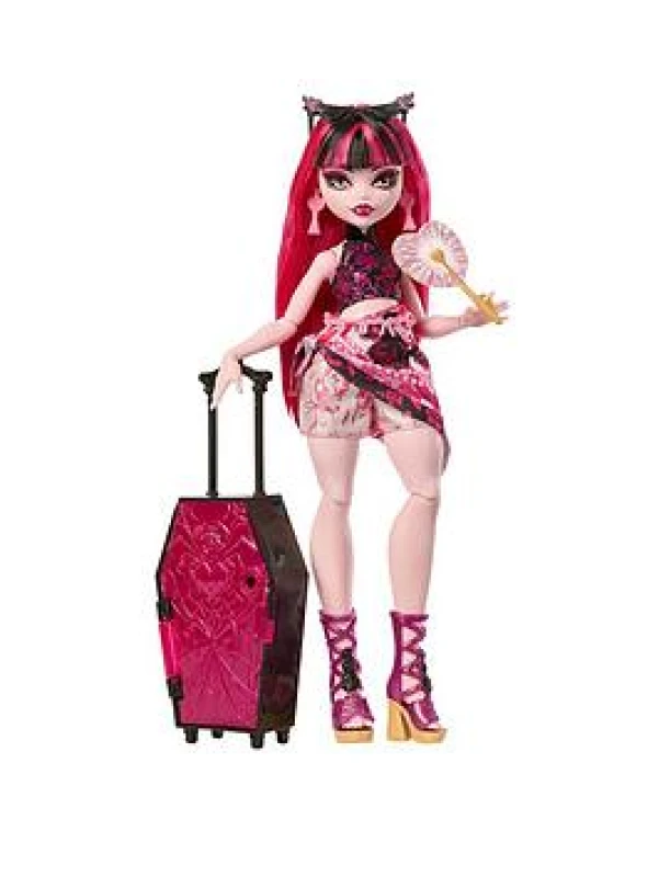 Image of Monster High Skulltimate Secrets Draculaura Doll and Accessories Set Destination: Gore-geous Oasis with Suitcase and 19+ Surprises like Clothes JDR5