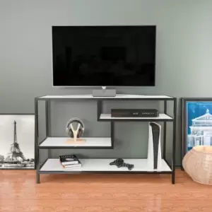 Image of Decorotika - Robins 120 Cm Wide industrial tv Stand, tv Console, tv Unit With Open Shelves Metal For Living Room, Hallway - Black And White Colour