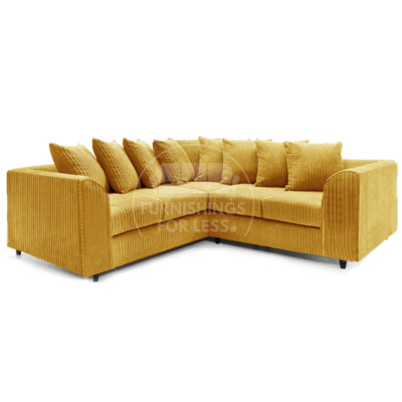 Image of Furnishings For Less UK Ferguson Mustard 5 Seater Fabric Corner Sofa L Shaped Jumbo Cord - Scatter Back