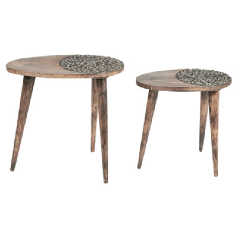 Image of Beliani Set Of 2 Side Tables Khetua Mango Wood Brown