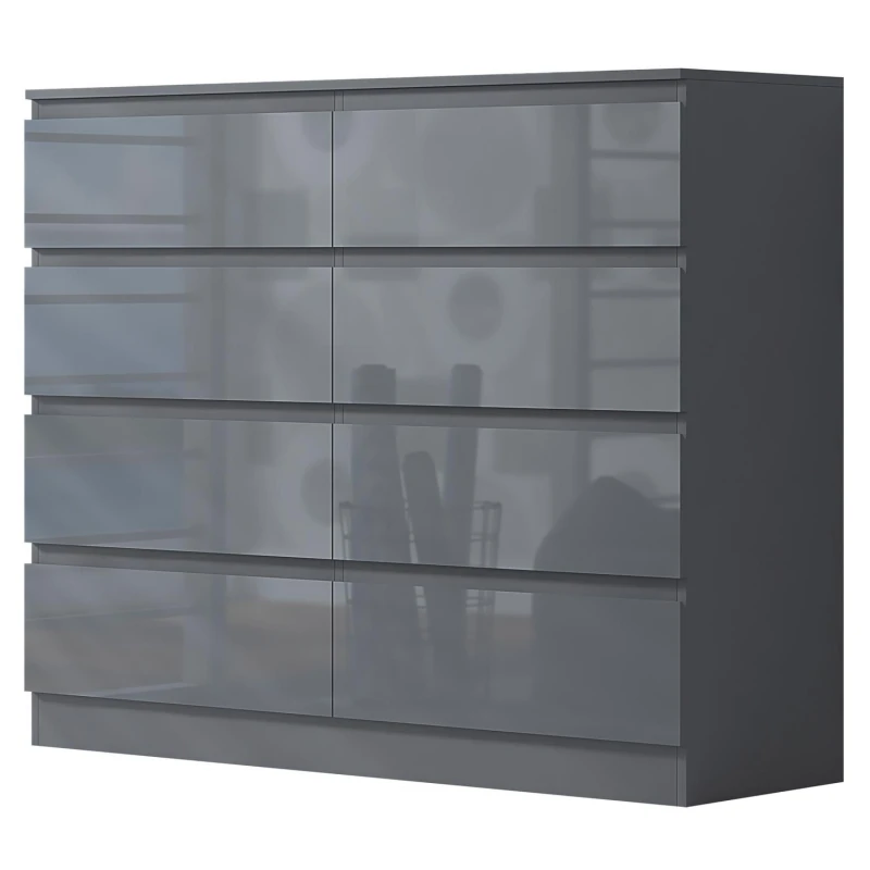 Image of FWStyle FWStyle 8 Drawer Grey Chest Of Drawers Gloss Fronts Grey One Size Unisex 5056413120076