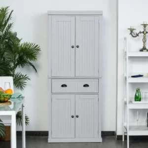 Image of HOMCOM Freestanding Kitchen Storage Cabinet w/ 2 Drawers 2 Cupboards Adjustable Shelves Anti-Tilt Safety Elegant, 183H x 76.2W x 40.2Dcm, Grey