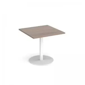 Image of Monza square dining table with flat round white base 800mm - barcelona