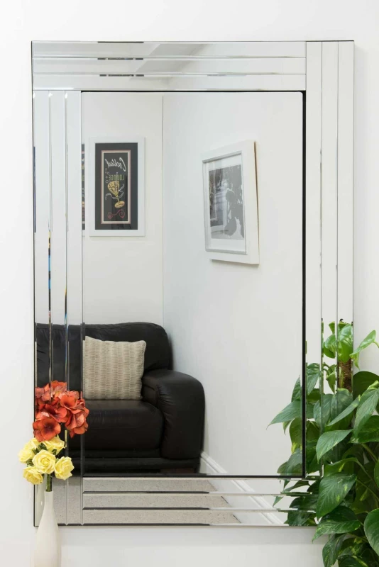 Image of Mirroroutlet Oakley All Glass Triple Edge Bevelled Large Frameless Modern Mirror 120 X 80 Cm