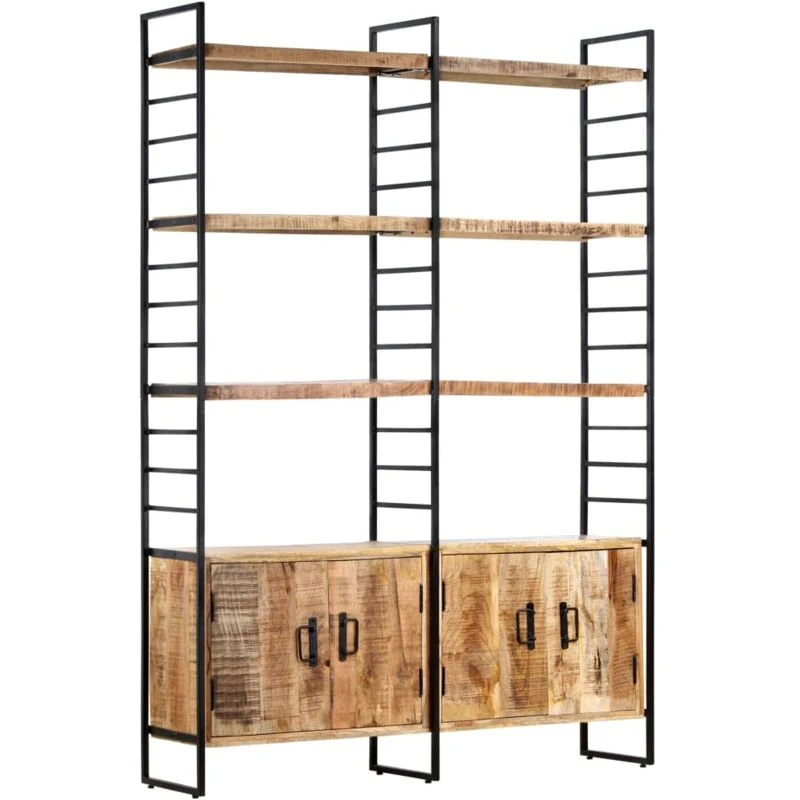 Image of vidaXL Rough Mango Wood 4-Tier Bookcase 124cm Book Racks Display Unit Cabinet