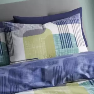 Image of Catherine Lansfield Layered Geo Navy/Green Duvet Set - Single, Cotton, Geometric - ["Navy","Green"], ["Single","Double","King"]
