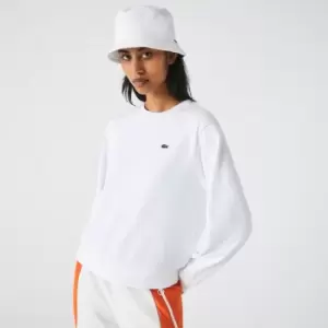 Image of Womens Lacoste Colour-block Unbrushed Fleece Sweatshirt Size 16 White