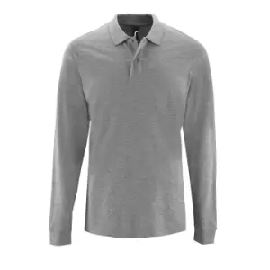 Image of SOLS Mens Perfect Long Sleeve Pique Polo Shirt (L) (Grey Marl)