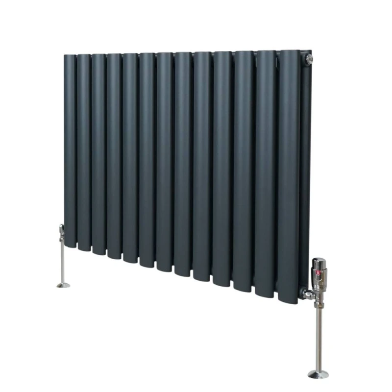 Image of Monstershop Oval Column Radiator & Valves - 600Mm X 780Mm - Anthracite Grey 10732