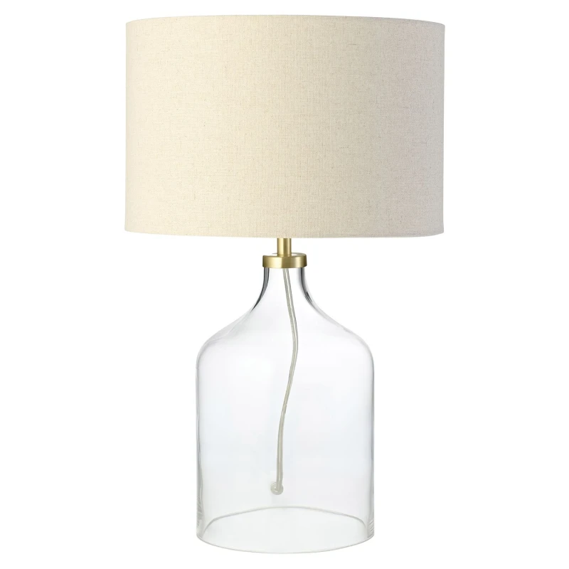 Image of Happy Homewares Contemporary Elegant Table Lamp with Clear Glass Base & Oatmeal Linen Shade Clear Unisex